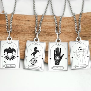 Tarot Card Necklace, Stainless Steel Tarot Pendant, Major Arcana Tarot Card Earrings, The Fool, The Chariot, The Magician, The Lovers
