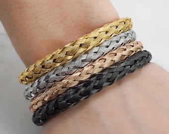 Stainless Steel Braided Metal Bracelet - Unisex Silver, Gold, Rose Gold or Black Stainless Steel Cuff Bracelet for Men or Women