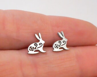 Stainless Steel Rabbit Stud Earrings – Bunny Jewelry