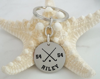 Personalized Field Hockey Keychain: Stainless Steel Sports Gift for Players, Coaches, Parents or Fans