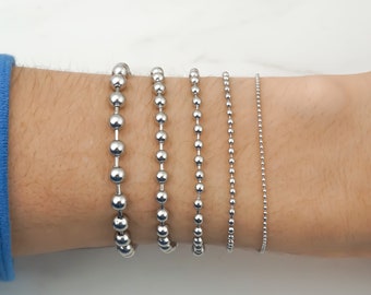 Stainless Steel Ball Chain Bracelet or Anklet, Silver 1mm, 2mm, 3mm, 4mm, 5mm Beads - Unisex