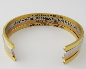 Bracciale con messaggio nascosto - Bracciale personalizzato - Bracciale in acciaio inossidabile in oro rosa, oro e argento - Bracciale sottile - Bracciale inciso