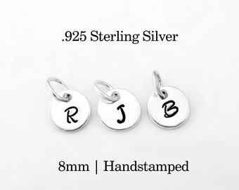 Sterling Silver Initial Charm – 8mm Handstamped Alphabet Letter