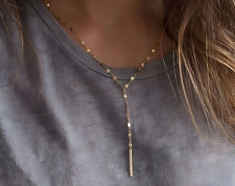 Lariat Necklace in Gold, Rose Gold or Silver | Drop Necklace, Delicate Necklace, Fancy Necklace, Vertical Bar Necklace, Gold Y Necklace