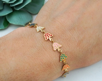 Mushroom Bracelet - Gold Stainless Steel Toadstool Bracelet - Unique Cottagecore Jewelry - Botanical Bracelet - Mushroom Chain Bracelet