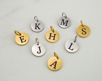 Stainless Steel Initial Charm - Personalized Monogram, Silver or Gold (9mm)