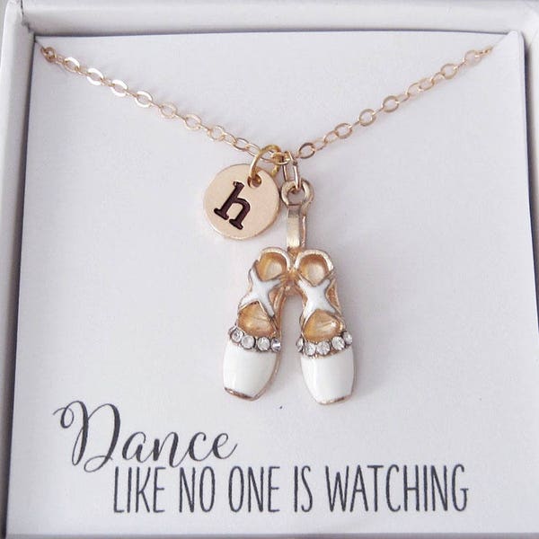 White Ballet Slippers Necklace - Personalized Monogram Initial Charm - Ballerina Gifts - Ballet Shoes Pendant