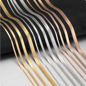 Herringbone Necklace or Bracelet - Stainless Steel Flat Snake Chain Necklace - Gold, Rose Gold & Silver Herringbone Chain Layering Necklace