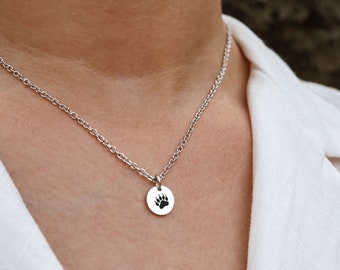 Minimalist Bear Paw Print Necklace: Stainless Steel Engraved Bear Claw Charm Pendant