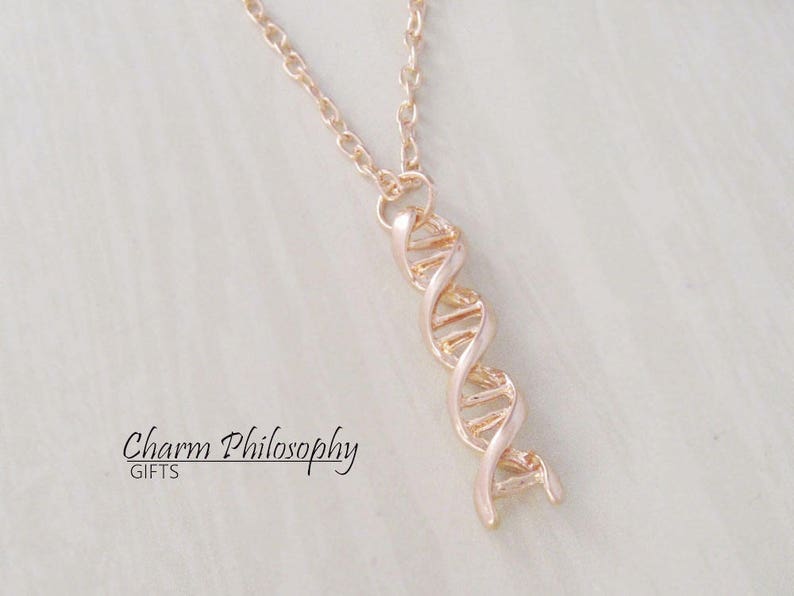 DNA Strand Necklace Gold Double Helix Pendant Antique Gold Etsy