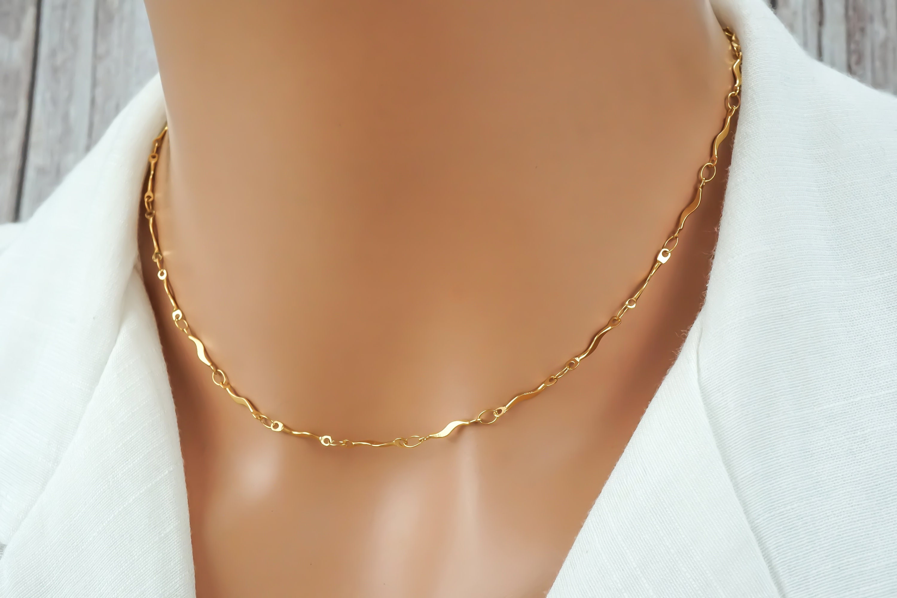 Wave Link Chain Necklace: Silver or Gold Stainless Steel Dolphin