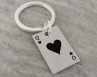Queen of Hearts Keychain: Stainless Steel Playing Card Bag Clip