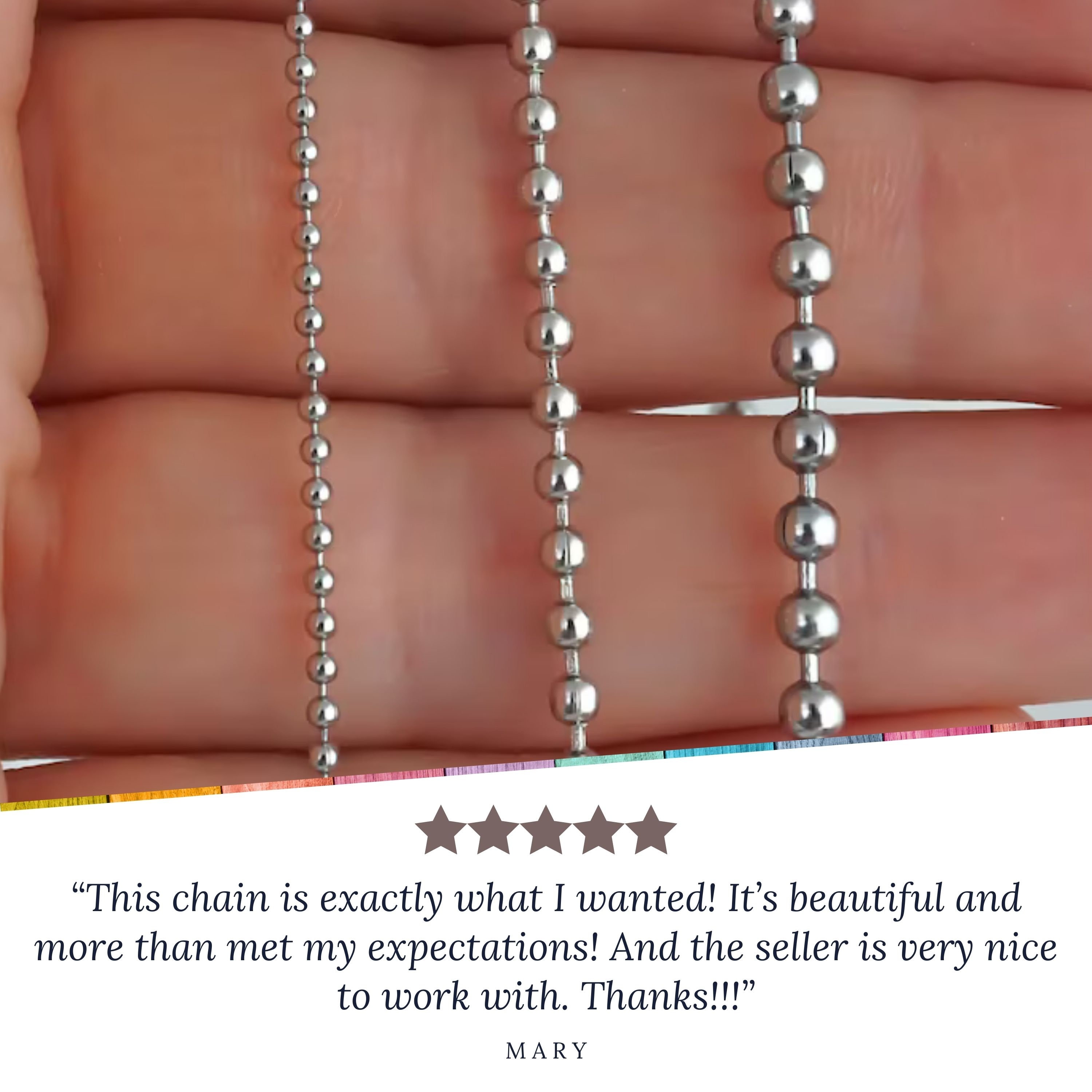Stainless Steel Ball Chain Necklace - Silver Ball Chain - 1mm, 2mm