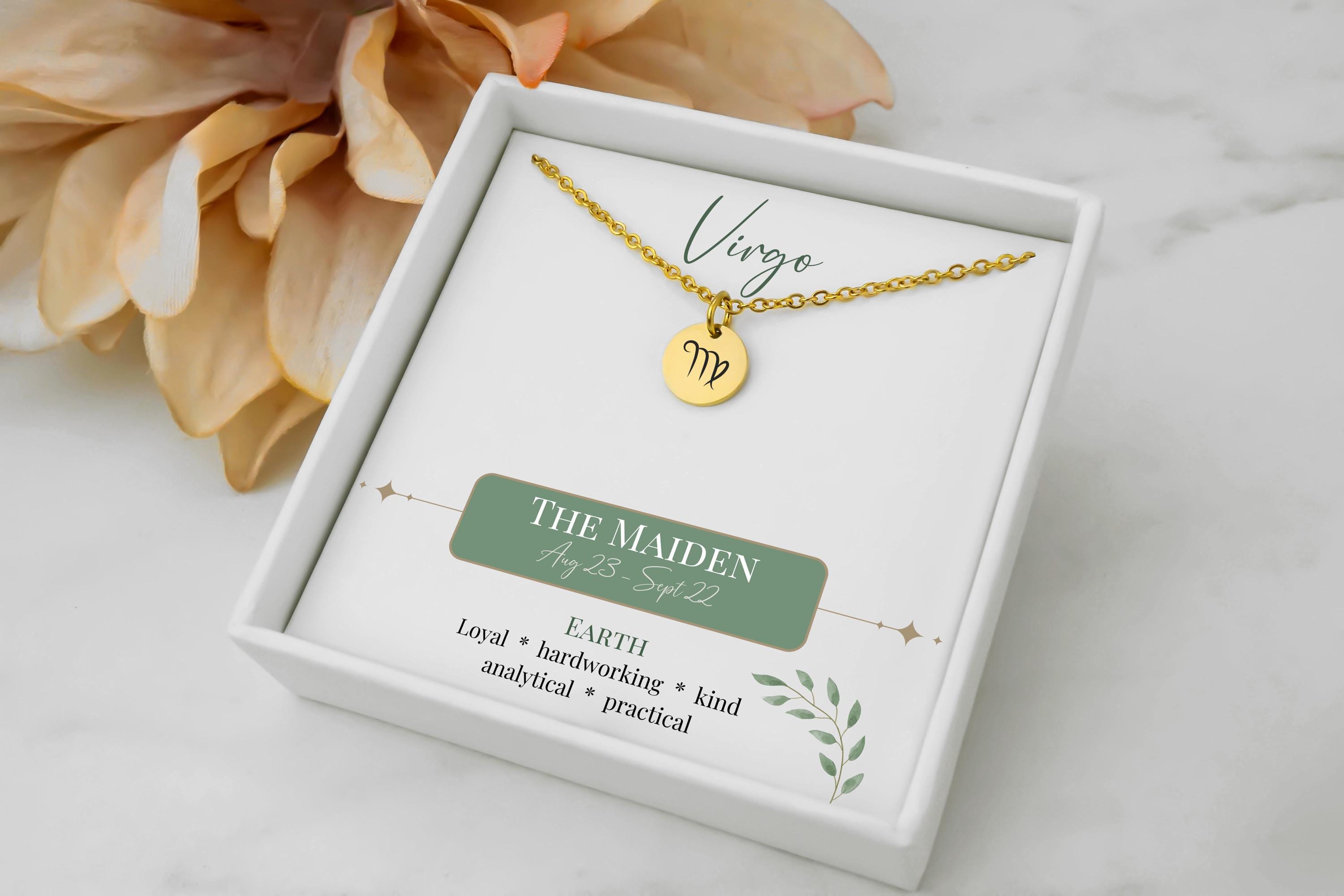 Virgo Zodiac Necklace: Engraved Silver or Gold Stainless Steel