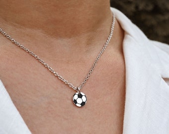 Soccer Necklace - Silver or Gold Stainless Steel Soccer Jewelry, Small Engraved Soccer Ball Charm Necklace, Soccer Gifts, Soccer Coach Gift