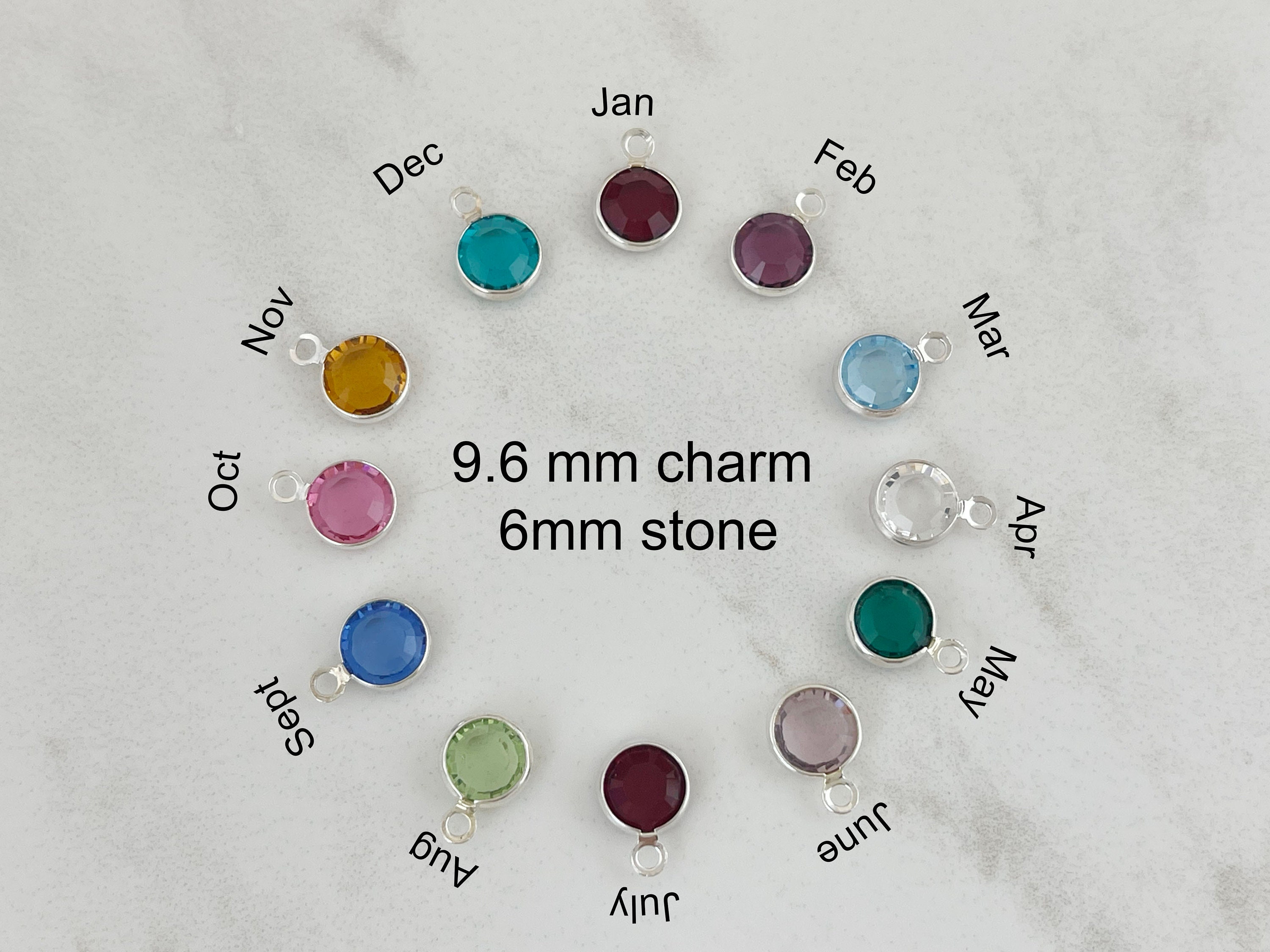 Sterling Silver Add On Crystal Birthstone Charm, 6mm Birth Month Crystal