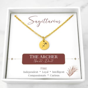 Sagittarius Necklace - Round Silver or Gold Stainless Steel Zodiac Necklace, Sagittarius Charm Necklace, Custom Zodiac Jewelry, Zodiac Gift