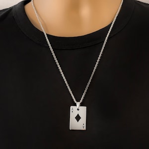 Playing Card Necklace - Ace Necklace - Poker Gift - Laser Engraved Stainless Steel Ace of Diamonds Necklace - Metasymbology