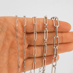 Stainless Steel Paper Clip Chain Necklace - Silver Paperclip Necklace - Layering Necklace - Thin and Thick Paper Clip Necklace