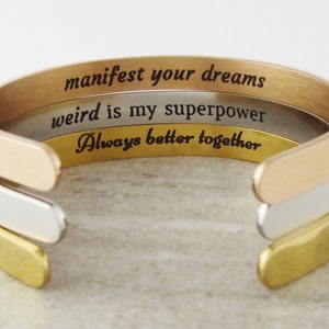 Hidden Message Cuff Bracelet - Friendship Bracelets - Custom Bracelet - Silver, Rose Gold & Gold Cuff Bracelet -  Laser Engraved Bracelet