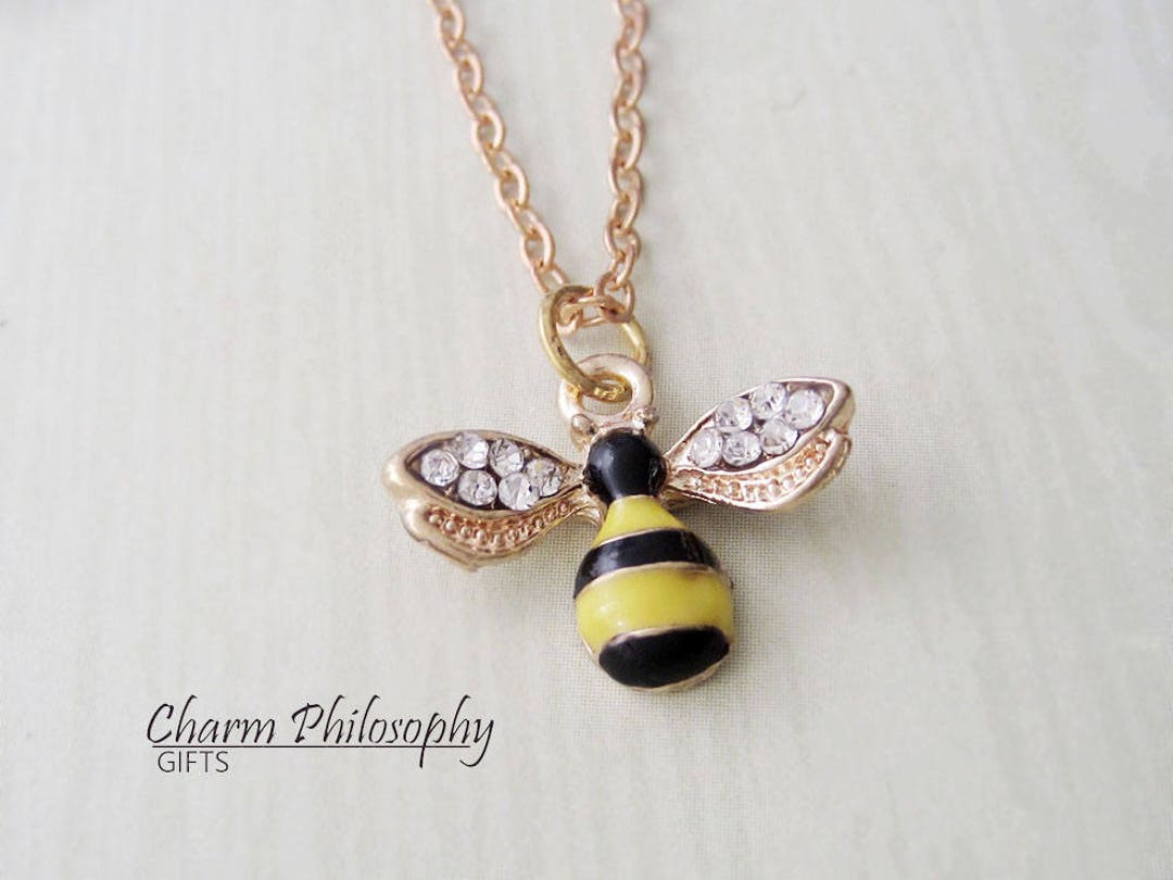 Delicate Tiny Gold Bumblebee Pendant Necklace | hardtofind.