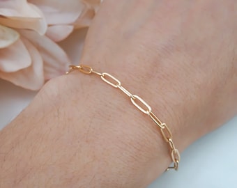 Gold Paper Clip Chain Bracelet or Anklet - Stainless Steel Paperclip Bracelet, Layering Jewelry, Thin and Thick Paper Clip Chain Bracelet
