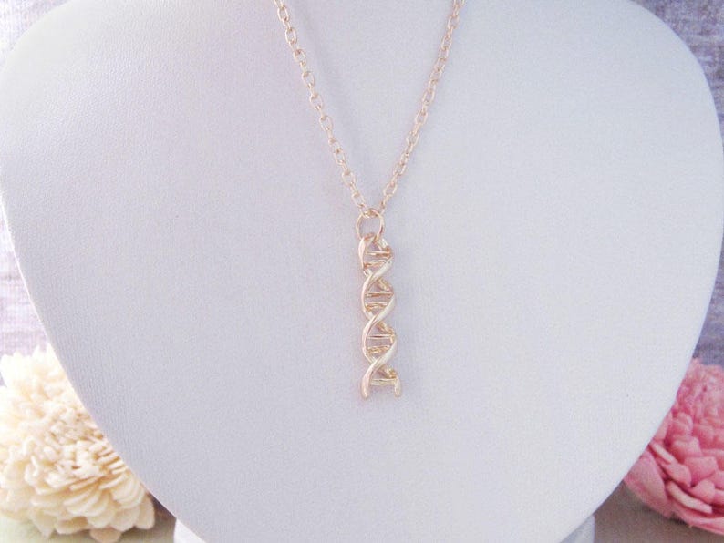 DNA Strand Necklace Gold Double Helix Pendant Antique Gold Etsy