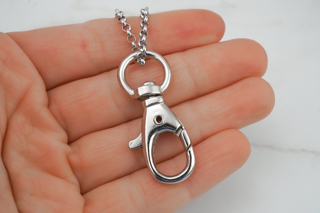 Stainless Steel Lanyard Necklace ID Card Holder Necklace Swivel Clasp