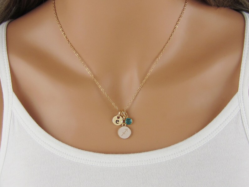 Gold and Pink Jewelry Sagittarius Jewelry Zodiac Necklace Sagittarius Necklace Horoscope Gifts Personalized Initial and Birthstone