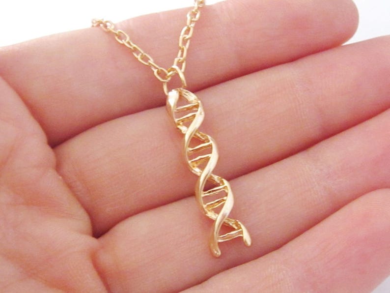 DNA Strand Necklace Gold Double Helix Pendant Antique Gold Etsy
