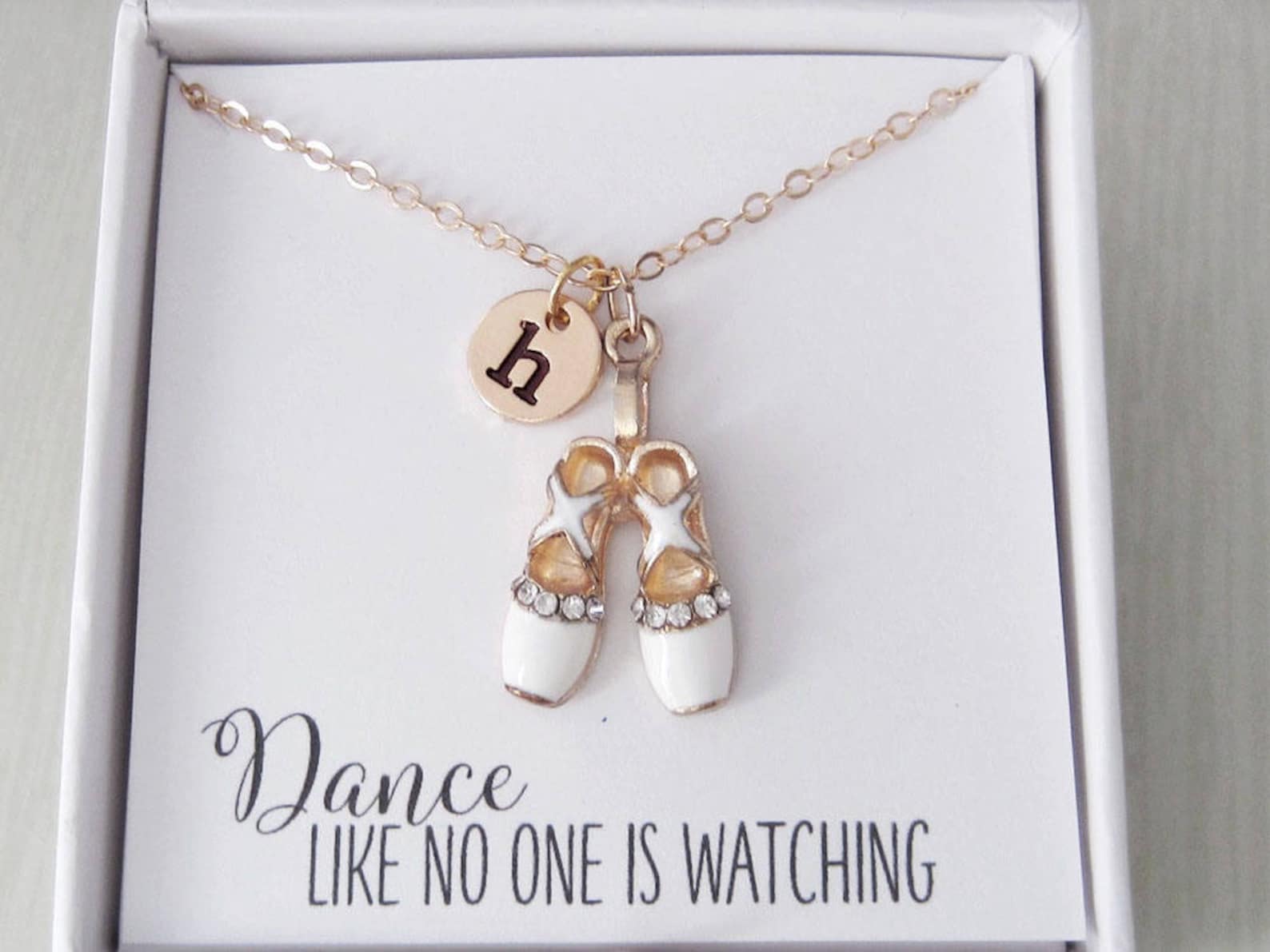 white ballet slippers necklace - personalized monogram initial charm - ballerina gifts - ballet shoes pendant