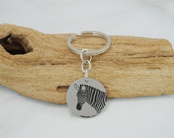 Zebra Keychain - Zebra Gifts for Men or Women - Stainless Steel Laser Engraved Zebra Key Ring