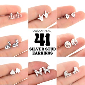Stainless Steel Stud Earrings: Animals, Insects, Nature, Sports, Symbols & Geometric Designs, etc.