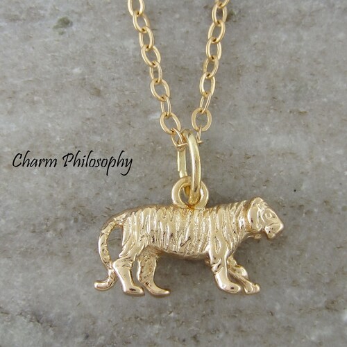 Gold Tiger Necklace Small Tiger Charm AC Gold Jewelry Etsy