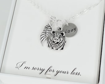 Guinea Pig Memorial Name Necklace - Custom Name Pendant - Pet Sympathy Gifts - Personalized Handstamped Name - Angel Wing Charm