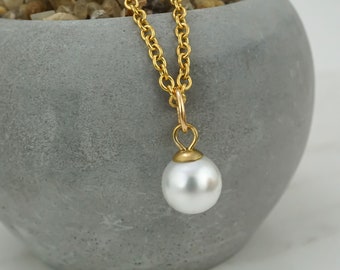 Pearl Necklace - Silver or Gold Stainless Steel Ghost Jewelry - 8mm Pearl Bead Charm Necklace - Pearl Jewelry