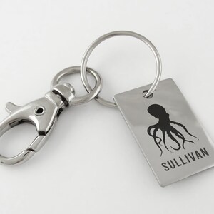 Octopu Keychain, Purse Clip or Necklace - Custom Name Stainless Steel Octopus Key Ring - Personalized Keychain - Gifts for Him or Her