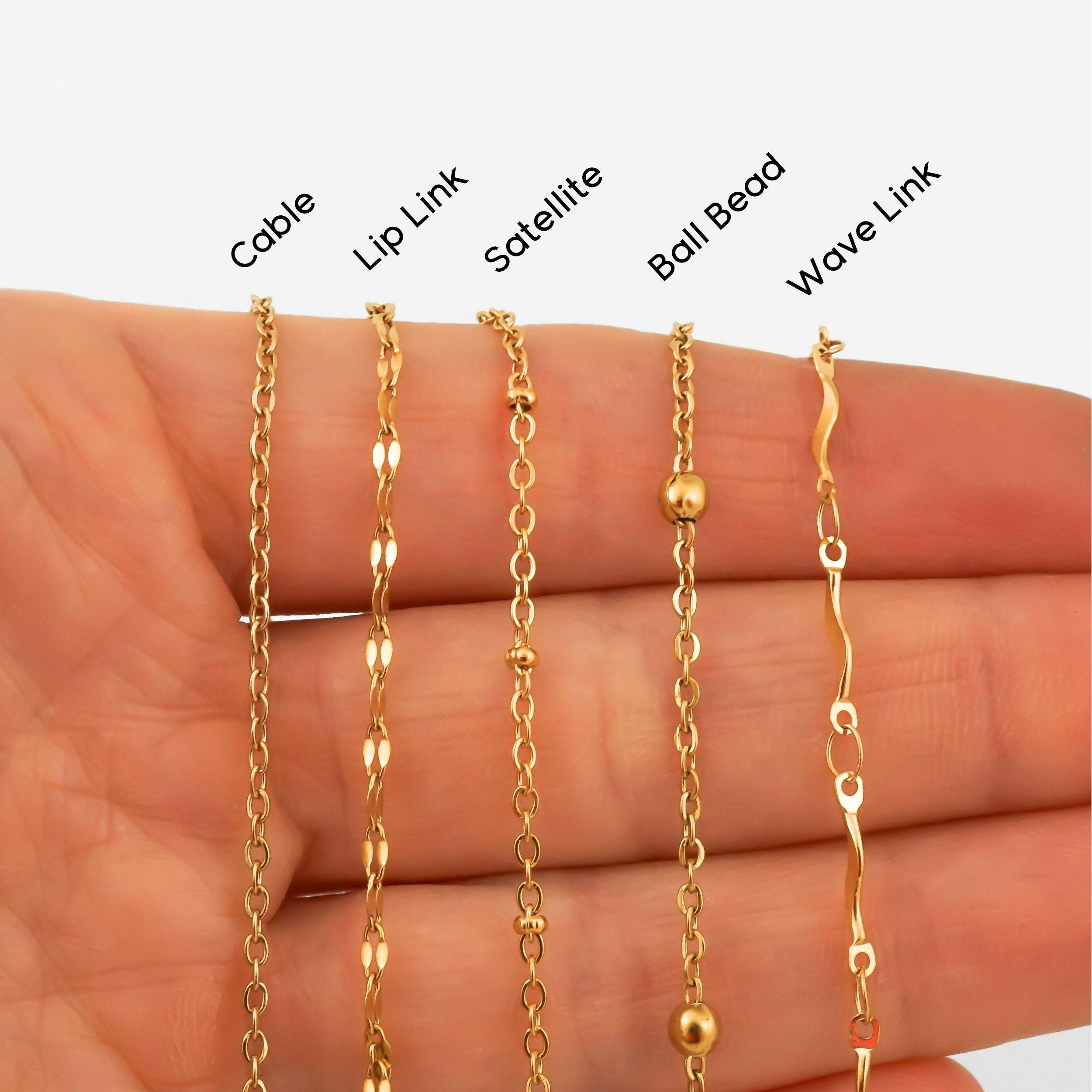Gold Stainless Steel Chain Necklace: Long Cable, Ball Bead