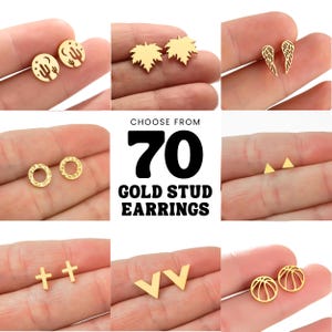Gold Stainless Steel Stud Earrings: Boho, Animal, Nature, Sports & Geometric Designs