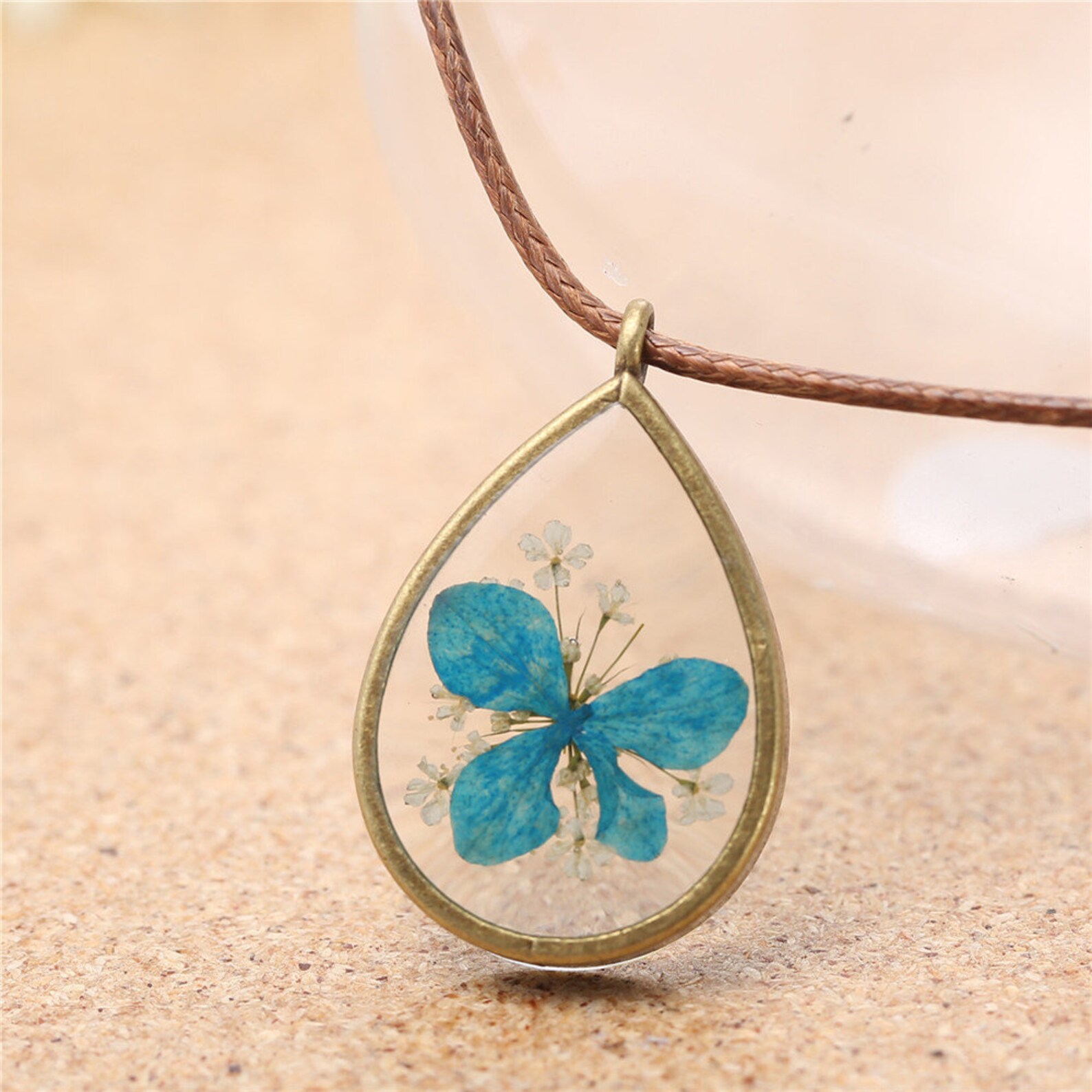 Genuine Botanical Necklace Pressed Flower Teardrop Pendant Etsy