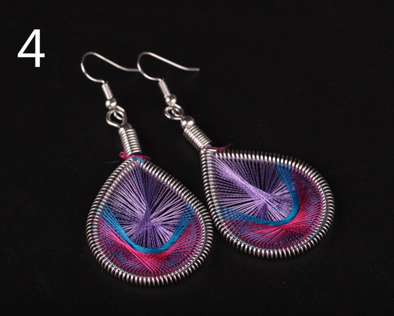Handmade Women String Earrings Peruvian Earrings Knit Silk Etsy