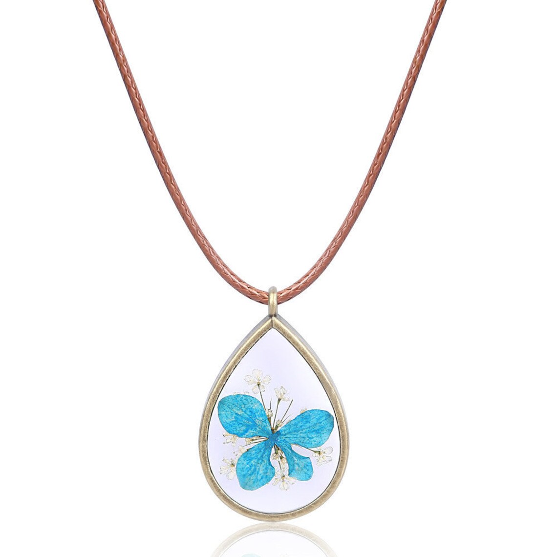 Genuine Botanical Necklace Pressed Flower Teardrop Pendant Etsy