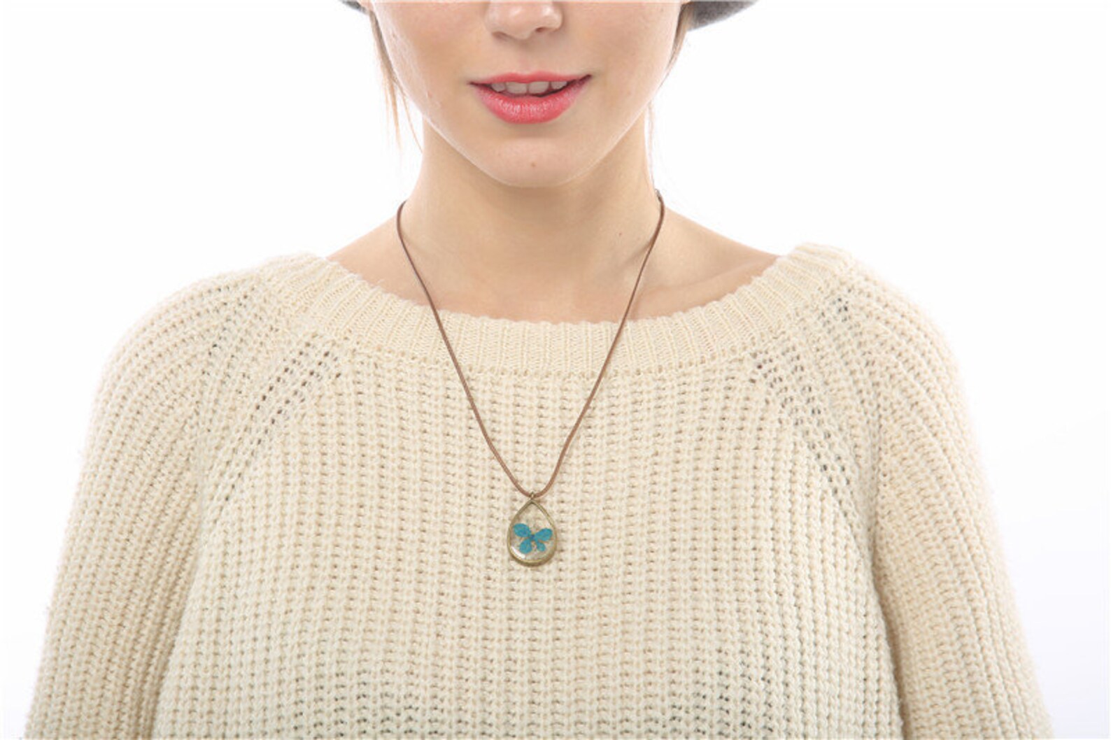 Genuine Botanical Necklace Pressed Flower Teardrop Pendant Etsy