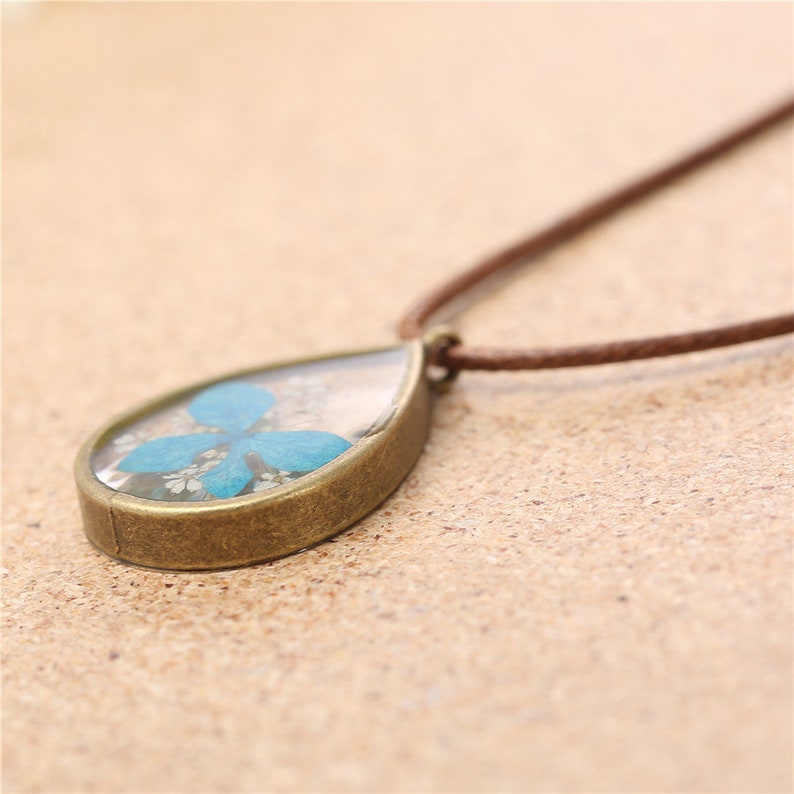 Genuine Botanical Necklace Pressed Flower Teardrop Pendant Etsy