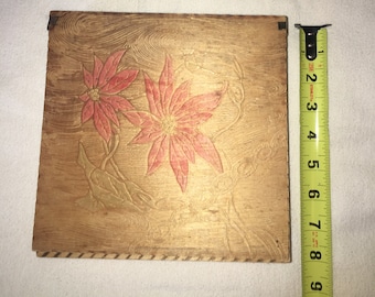 Folk Art Vintage wooden Handpainted Hinged box letter box stationary keepsake farmhouse cigar box unique bespoke bohemian hippy primitive