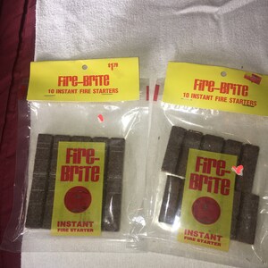 Set of 2 Fire-Brite 10 instant fire starters NOS new in package camping firestarters backpacking lightweight vintage charcoal grill log fire