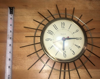 1950〜1960 UNITED Sunburst Clock 50s 60s United Starburst Zodiac Wall Clock. Vintage, 1960s, Model