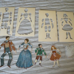 Merrimack Corp Die-Cut Lillemoe Kinetic Paper Dolls Moveable Jointed Made In Hong Kong 1970s Kids Toys Victorian Family Set of 4 colorful