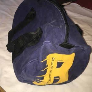 Vtg Bessemer Logo rond toile bleu marine années 1970 années 80 petit sac polochon sac de gym robuste CrossFit Unisex 2 poignée en nylon sac d'entraînement coton