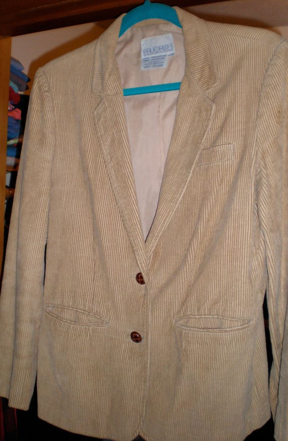 Vtg 1970s 80s Beige boho Corduroy hippy Fully Lined Blazer Size Womens 11/12 Favorites workwear professional